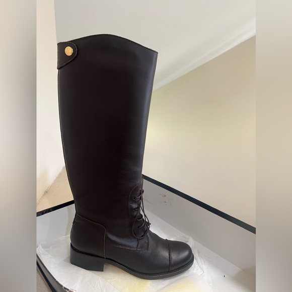 HUNTER ALIDA Women’s Brown Leather Knee High Lace Up Boots Size 7 - Picture 2 of 11